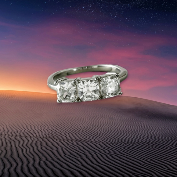 NEW White Sapphire 3 Stone Ring in Stainless Steel - Picture 3 of 13